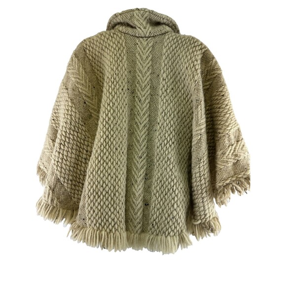 Branigan Weavers Wool Sweater Cape Poncho Beige Collar Full Zip Fringe One Size - Picture 5 of 12